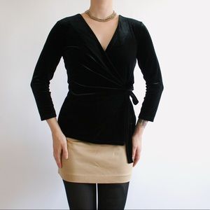 Vintage 90s Anne Klein Faux Wrap Black Velvet Top